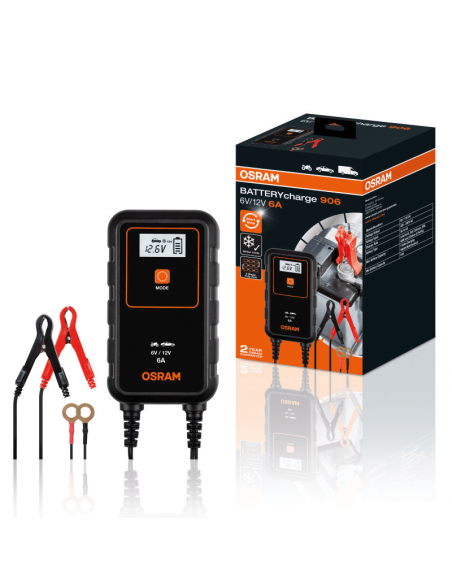 Cargador Inteligente para Moto o Coche 6V y 12V de 6A BATTERYcharge 906 Osram | LeonLeds