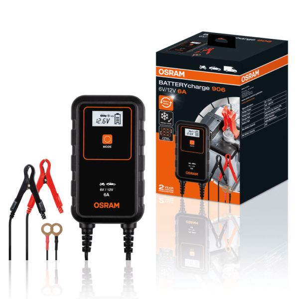 Cargador Inteligente para Moto o Coche 6V y 12V de 6A BATTERYcharge 906 Osram | LeonLeds