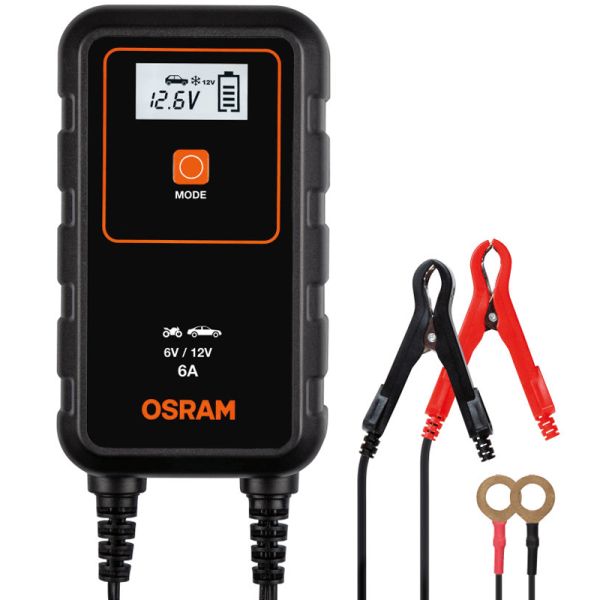 Cargador Inteligente para Moto o Coche 6V y 12V de 6A BATTERYcharge 906 Osram 4052899620537 | LeonLeds