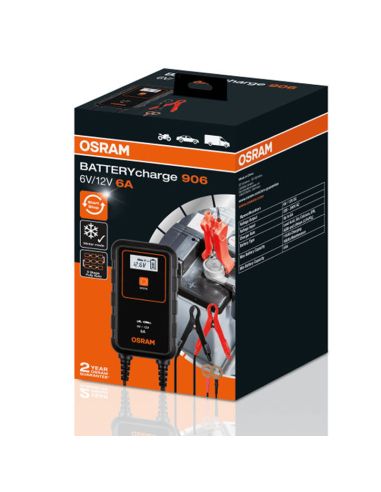 Cargador Inteligente para Moto o Coche 6V y 12V de 6A BATTERYcharge 906 Osram | LeonLeds