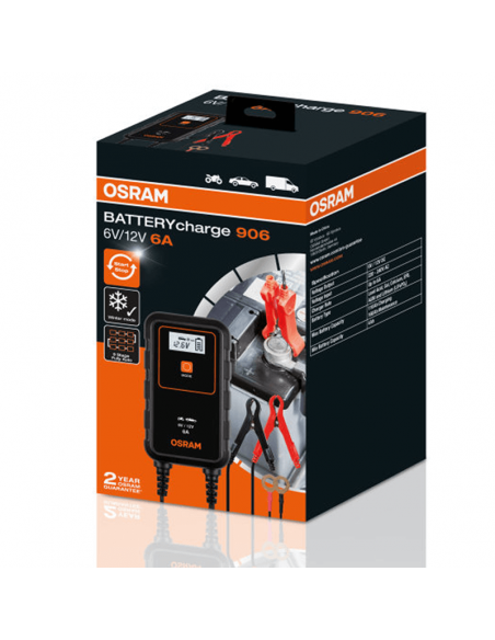 Carregador Inteligente para Moto ou Carro 6V e 12V 6A BATERIAcharge 906 Osram | leonleds