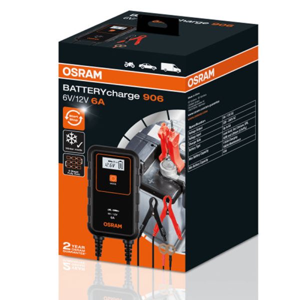 Cargador Inteligente para Moto o Coche 6V y 12V de 6A BATTERYcharge 906 Osram | LeonLeds