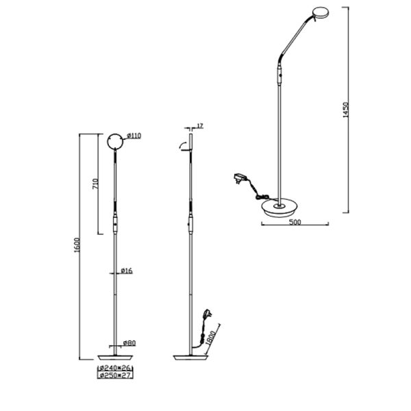 Lampadaire LED Monza noir mesures flexibles