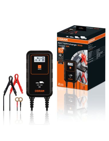 Carregador inteligente para carro ou caminhão 12V e 24V 8A BATTERYcharge 908 OEBCS908 4052899620544 Osram | leonleds