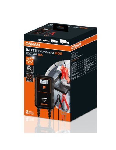Cargador Inteligente para Coche o Camión 12V y 24V de 8A BATTERYcharge 908 OEBCS908 4052899620544 Osram | LeonLeds