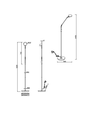 Lampadaire LED moderne Monza nickel mat mesures
