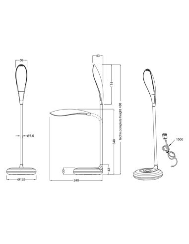Lampe de table LED blanche Krait avec mesures de lumière réglables