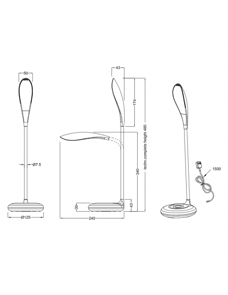 Lampe de table LED blanche Krait avec mesures de lumière réglables