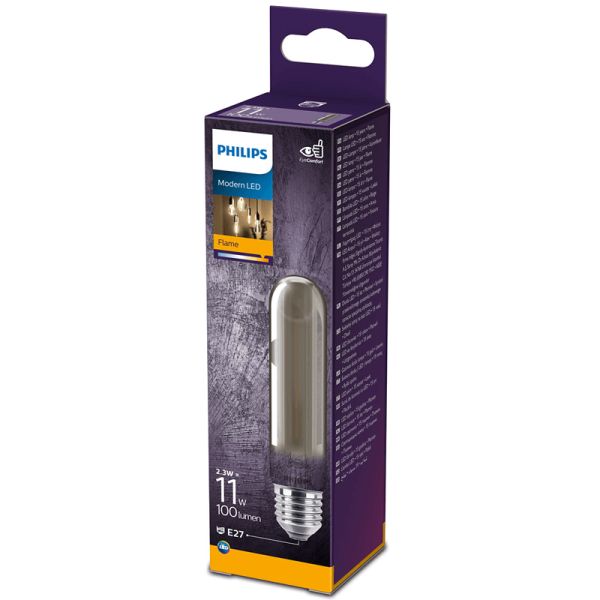 Bombilla LED tubular T32 de cristal espejo Smoky E27 2.3W - 11W 1.800K 8718699759636 | LeonLeds