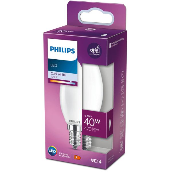 Ampoule LED E14 4,3W - 40W B35 Bougie Classique 8718699762650 Philips | leonleds