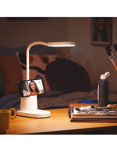 Flexo LED bucket blanco con soporte para móvil ambiente