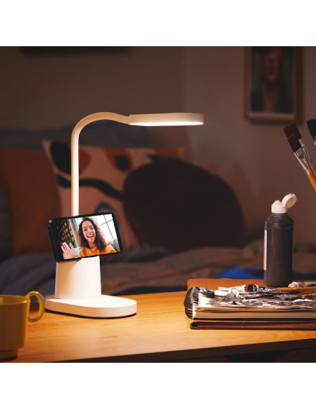 Flexo LED bucket blanco con soporte para móvil ambiente