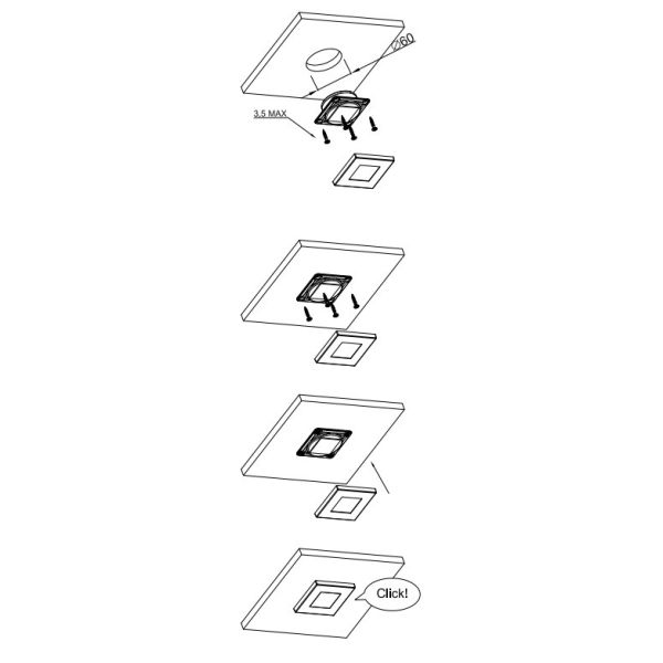 Plafón LED para cuadrado de color Blanco Oro Gris metalizado Empotrable para barco autobus camión taxi grua ambulancia FT-047 LE