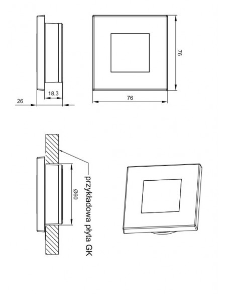 Luz de teto quadrada LED Branco Ouro Cinza metálico Recessed para barco ônibus caminhão táxi guindaste ambulância FT-047 LE