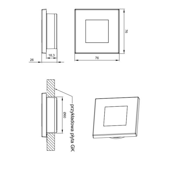 Luz de teto quadrada LED Branco Ouro Cinza metálico Recessed para barco ônibus caminhão táxi guindaste ambulância FT-047 LE