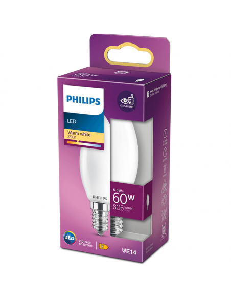 Bombilla LED E14 6.5W - 60W B35 Vela Classic 8718699762698 Philips | LeonLeds