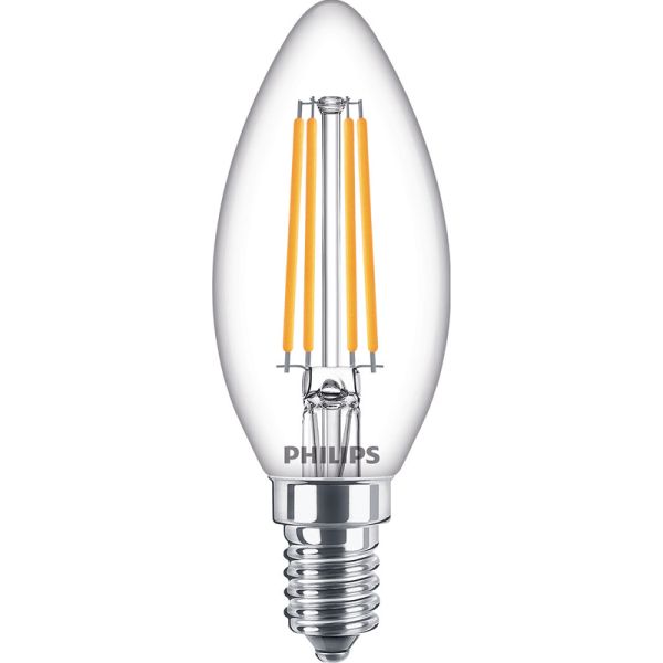 Bombilla E14 LED 6.5W - 60W Vela Filamentos Philips | LeonLeds