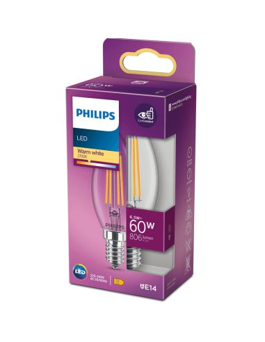 Bombilla E14 LED 6.5W - 60W Vela Filamentos 8718699762193 Philips | LeonLeds