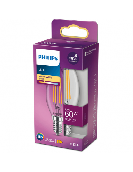 Bombilla E14 LED 6.5W - 60W Vela Filamentos 8718699762193 Philips | LeonLeds