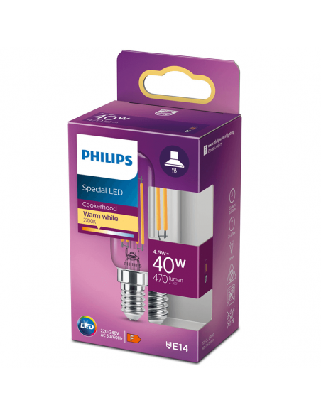 Bombilla LED E14 T25L 4.5W - 40W 2700K especial extractor 8718699783358 Philips | LeonLeds