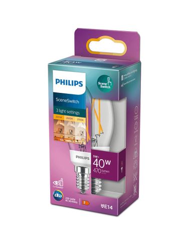 Ampoule bougie LED 5W - 40W Interrupteur de scène à filament 8718699772154 Philips | leonleds