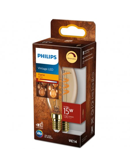 Bombilla LED Vela Dorada Gold Regulable 2,5W - 15W de Filamento B35 8718699783358 | LeonLeds