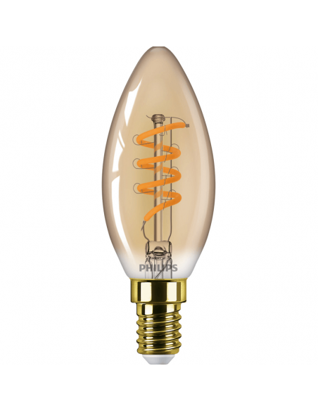 Vela de Ouro Dourada Regulável Lâmpada LED 2.5W - 15W Filamento B35 8718699783358 | leonleds