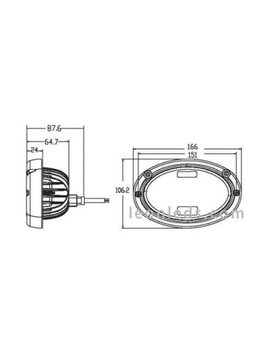Dimensiones de Faro Ovalado LED empotrable Massey Ferguson 4100Lm y 45W LA1021 Agropar | LeonLeds