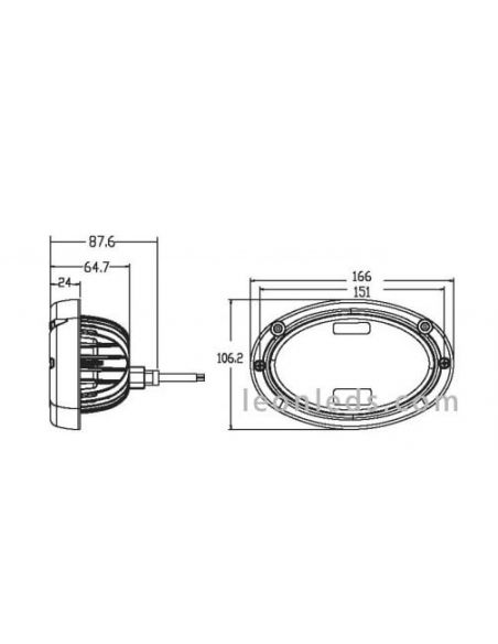 Dimensiones de Faro Ovalado LED empotrable Massey Ferguson 4100Lm y 45W LA1021 Agropar | LeonLeds