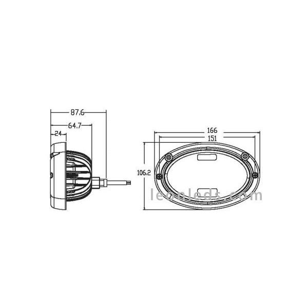 Dimensiones de Faro Ovalado LED empotrable Massey Ferguson 4100Lm y 45W LA1021 Agropar | LeonLeds