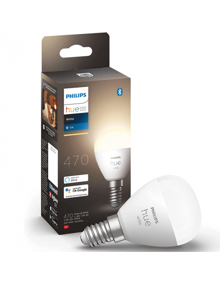Bombilla LED esferíca inteligente Hue 470Lm 5,7w 2.700K Compatible con Alexa Google Home Philips | LeonLeds