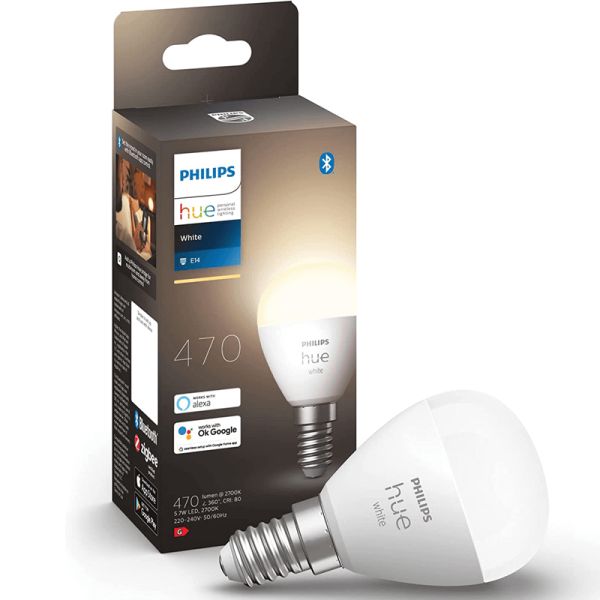 Bombilla LED esferíca inteligente Hue 470Lm 5,7w 2.700K Compatible con Alexa Google Home Philips | LeonLeds