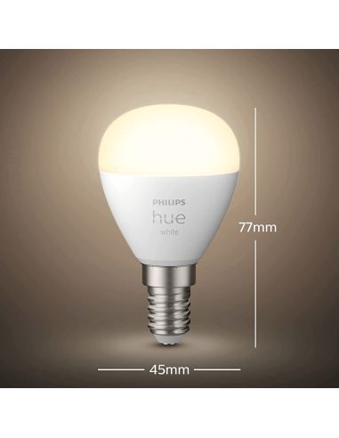 Dimensiones Bombilla LED esferíca inteligente Hue 470Lm 5,7w 2.700K Compatible con Alexa Google Home Philips | LeonLeds