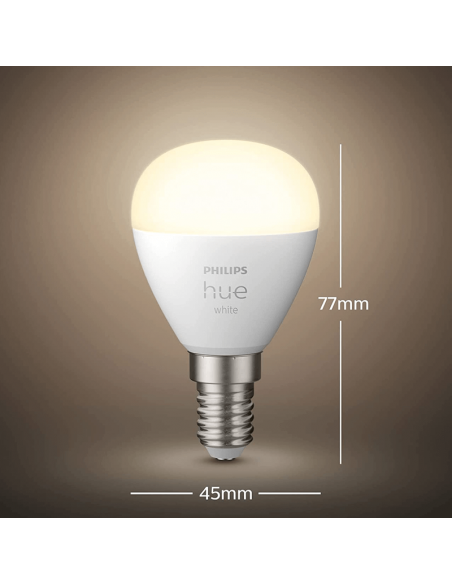 Dimensiones Bombilla LED esferíca inteligente Hue 470Lm 5,7w 2.700K Compatible con Alexa Google Home Philips | LeonLeds