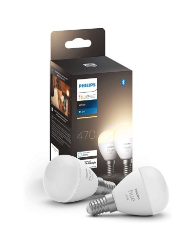 Pack 2 Bombillas LED esferíca inteligente Hue 470Lm 5,7w 2.700K Compatible con Alexa Google Home 8719514356696 | LeonLeds