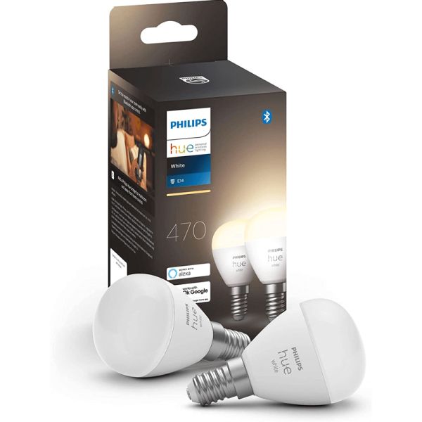 Pack 2 Bombillas LED esferíca inteligente Hue 470Lm 5,7w 2.700K Compatible con Alexa Google Home 8719514356696 | LeonLeds