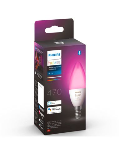 Lâmpada LED Smart Candle 4W - 40W com luz branca e colorida Compatível com Alexa Google Home 8719514356610 | leonleds