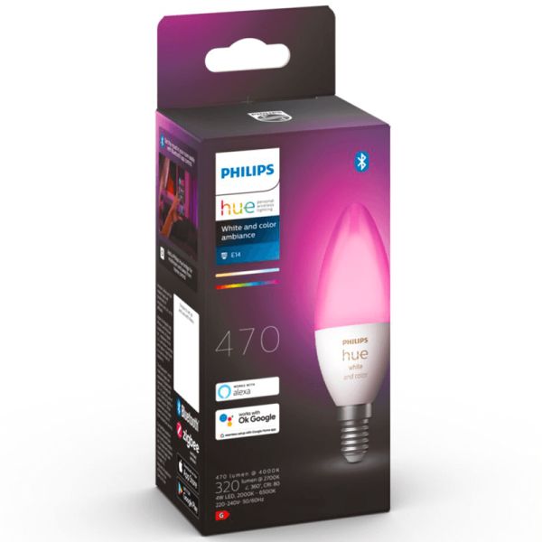Bombilla LED vela inteligente 4W - 40W con Luz Blanca y de Colores Compatible con Alexa Google Home 8719514356610 | LeonLeds