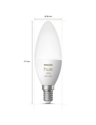 Dimensiones Bombilla LED vela inteligente 4W - 40W con Luz Blanca y de Colores Compatible con Alexa Google Home | LeonLeds