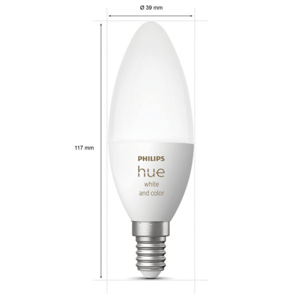 Dimensiones Bombilla LED vela inteligente 4W - 40W con Luz Blanca y de Colores Compatible con Alexa Google Home | LeonLeds