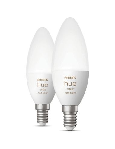 Pack de 2 Bombillas LED vela inteligente 4W - 40W con Luz Blanca y de Colores 8719514356610 Philips | LeonLeds