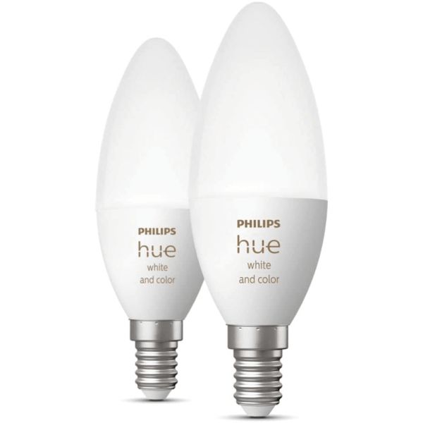 Pack de 2 Bombillas LED vela inteligente 4W - 40W con Luz Blanca y de Colores 8719514356610 Philips | LeonLeds