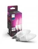 Pack de 2 Bombillas LED vela inteligente 4W - 40W con Luz Blanca y de Colores 8719514356610 Philips | LeonLeds