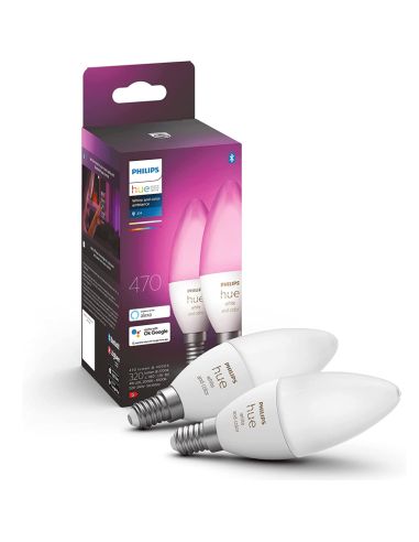 Pack de 2 ampoules LED Smart Candle 4W - 40W avec lumière blanche et colorée 8719514356610 Philips | leonleds
