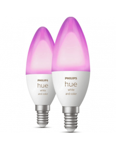 Pack de 2 Bombillas LED vela inteligente 4W - 40W con Luz Blanca y de Colores 8719514356610 Philips | LeonLeds