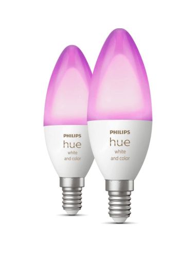 Pack de 2 Bombillas LED vela inteligente 4W - 40W con Luz Blanca y de Colores 8719514356610 Philips | LeonLeds