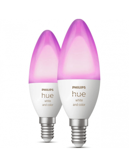 Pack de 2 ampoules LED Smart Candle 4W - 40W avec lumière blanche et colorée 8719514356610 Philips | leonleds