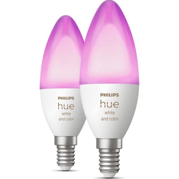Pack de 2 Bombillas LED vela inteligente 4W - 40W con Luz Blanca y de Colores 8719514356610 Philips | LeonLeds