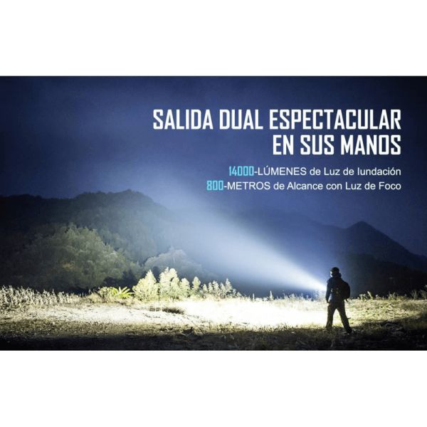 Caractéristiques de la lampe de poche LED Marauder 2 puissante à double sortie 14000 lm