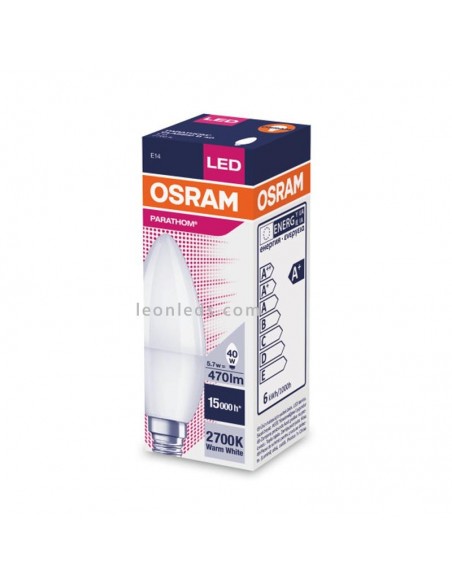 Osram Parathom Classic B E14 Vela 5.5W 827 Quente Matte Equivalente 40W LED Vela Embalagem | Leon Iluminação LED